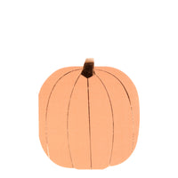 Pastel orange pumpkin shaped napkin with shiny copper foil stem and lined on pumpkin. Pack of sixteen napkins
