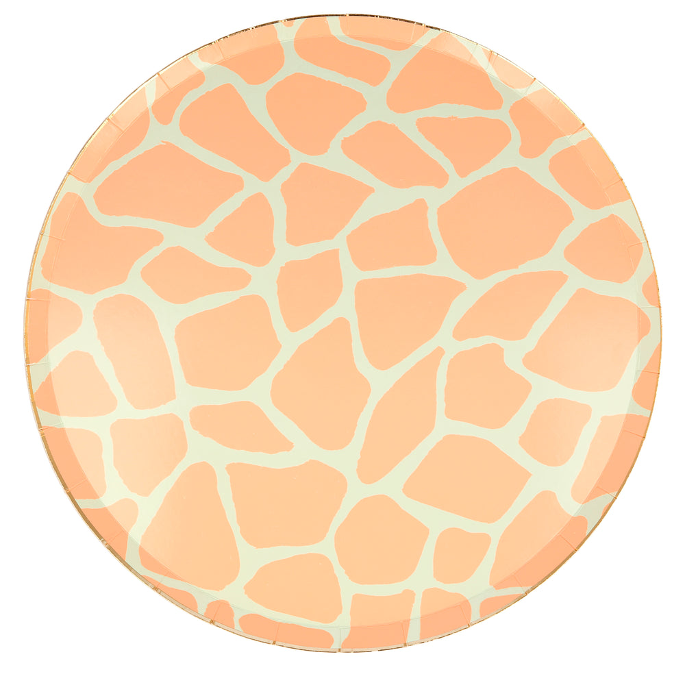 Giraffe animal print dinner plate. Set of 8 plates in 4 assorted animal prints