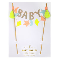 Baby cake topper to welcome your new arrival. Stars and shapes in bright colors. Made by Toot Sweet