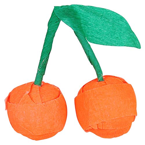 one pair of a cherry surprise ball made of bright red crepe paper with green crepe paper a stem and leaf