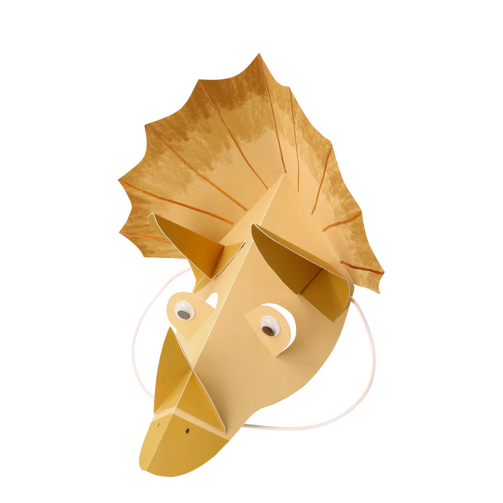 paper dinosaur hat in gold, sold in a set of eight hats in four dynamic colors red, green, blue and gold. Perfect as a party favor or a gift bag treat. Perfect for all ages three years plus.