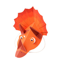 Red paper dinosaur hat, perfect for a dinosaur themed party or event