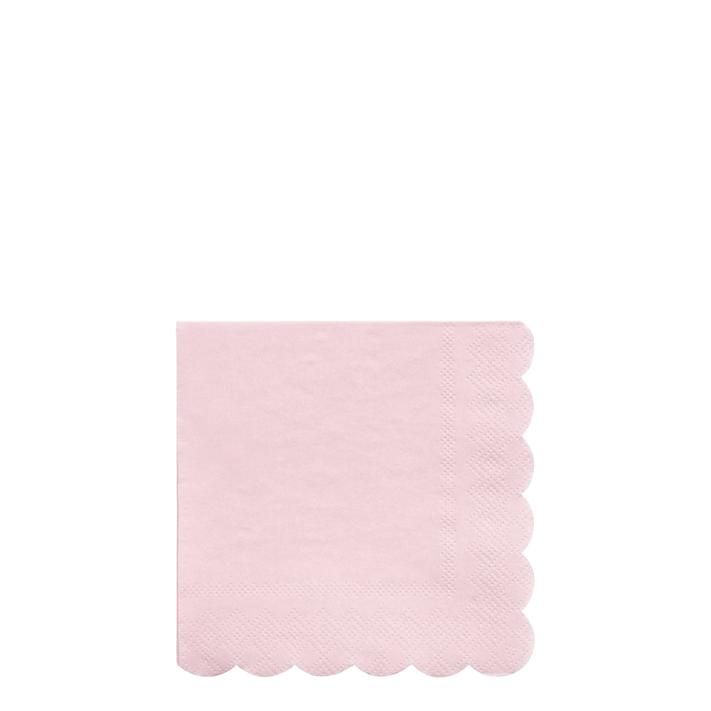 soft pink sustainable paper party napkins . Small size perfect for beverages, cocktails and desserts. Pack of twenty napkins