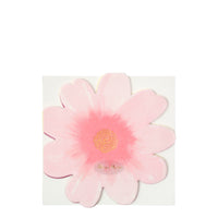soft pink flower shaped paper napkin with a dark rose center