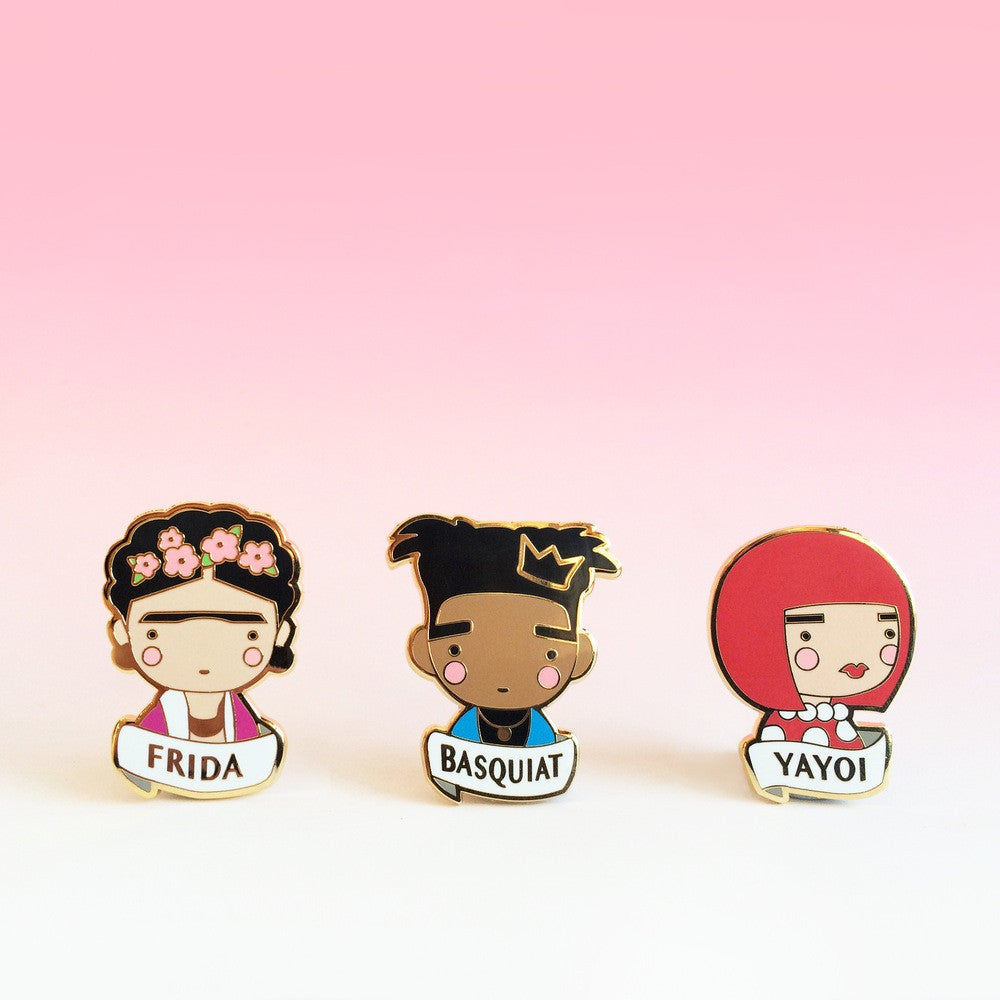 Frida, Basquiat &Yayoi enamel pins by Sketch INC.