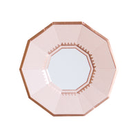 Soft pale pink plates are embellished with a delicate rose gold motif, premium disposable tableware in a pack of eight plates made
