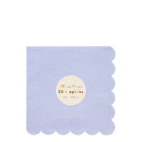 Sustainable paper party large napkins in periwinkle blue in a pack of 20 napkins. one hundred percent sustainable