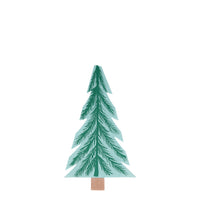 pine tree paper napkins in two shades of green and a brown tree trunk  die-cut into the shape of a pine tree, perfect for a woodland, camping themed parties or for a outdoor summer camp retreat. made from eco friendly paper, packaged in a set of twenty napkins