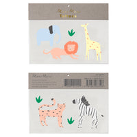 kids safari animal temporary tattoos including an elephant, lion, giraffe, tiger and zebra. perfect for kids activities and party favors .