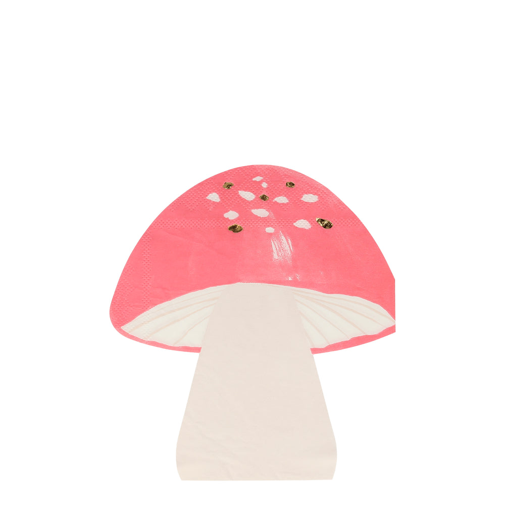 paper party napkins die-cut into the shape of a toadstool. Perfect for your fairy and princess themed parties, sixteen napkins per package