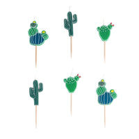 set of six cactus shaped birthday candles, green