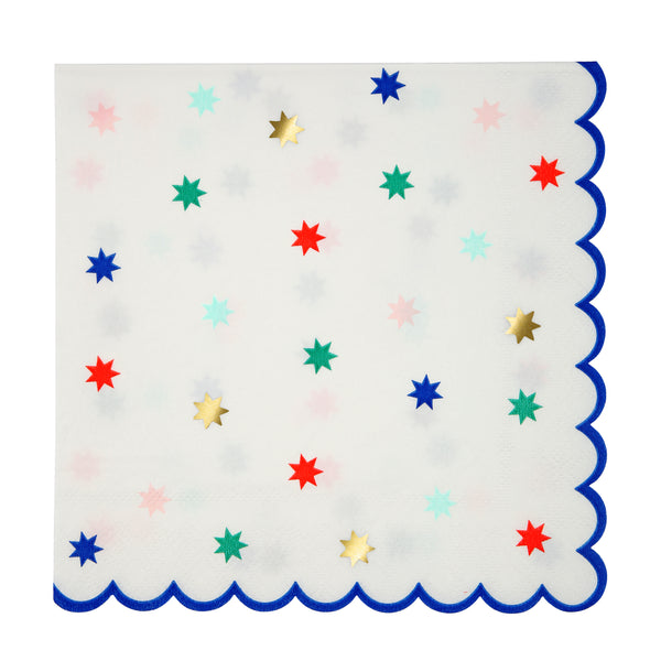Holiday napkins with gold foil stars. Perfect for holiday party and celebrations of all ages.