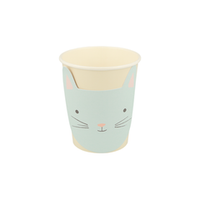 creme cup with pastel mint cat face applied to the outside of cup, nine ounces