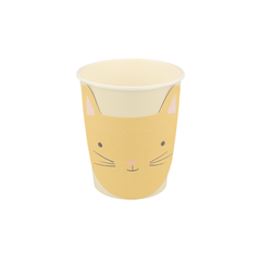 creme cup with a peach color die-cut kitten face applied to the outside of cup , nine ounces