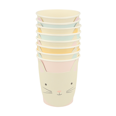 set of eight pastel kitten cups shown stacked