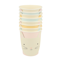 set of eight pastel kitten cups shown stacked