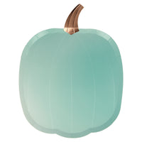 Pumpkin shaped plate in a ombre shade mint green and enhanced with a shiny gold foil stem.