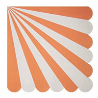 Bold and bright orange and white stripe napkins with a scalloped edge detail. Pack of twenty napkins