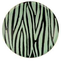 Zebra animal print plates in mint green with black stripes, pack of 8 plates in an assorted pack of 4 animal prints.