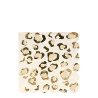Crème color cheetah prints enhanced with gold foil details, napkins in a pack of 16 in 4 designs
