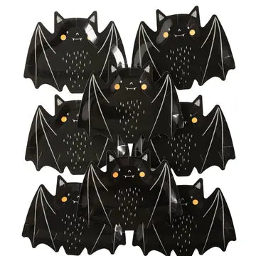 set of eight black bat paper party plates