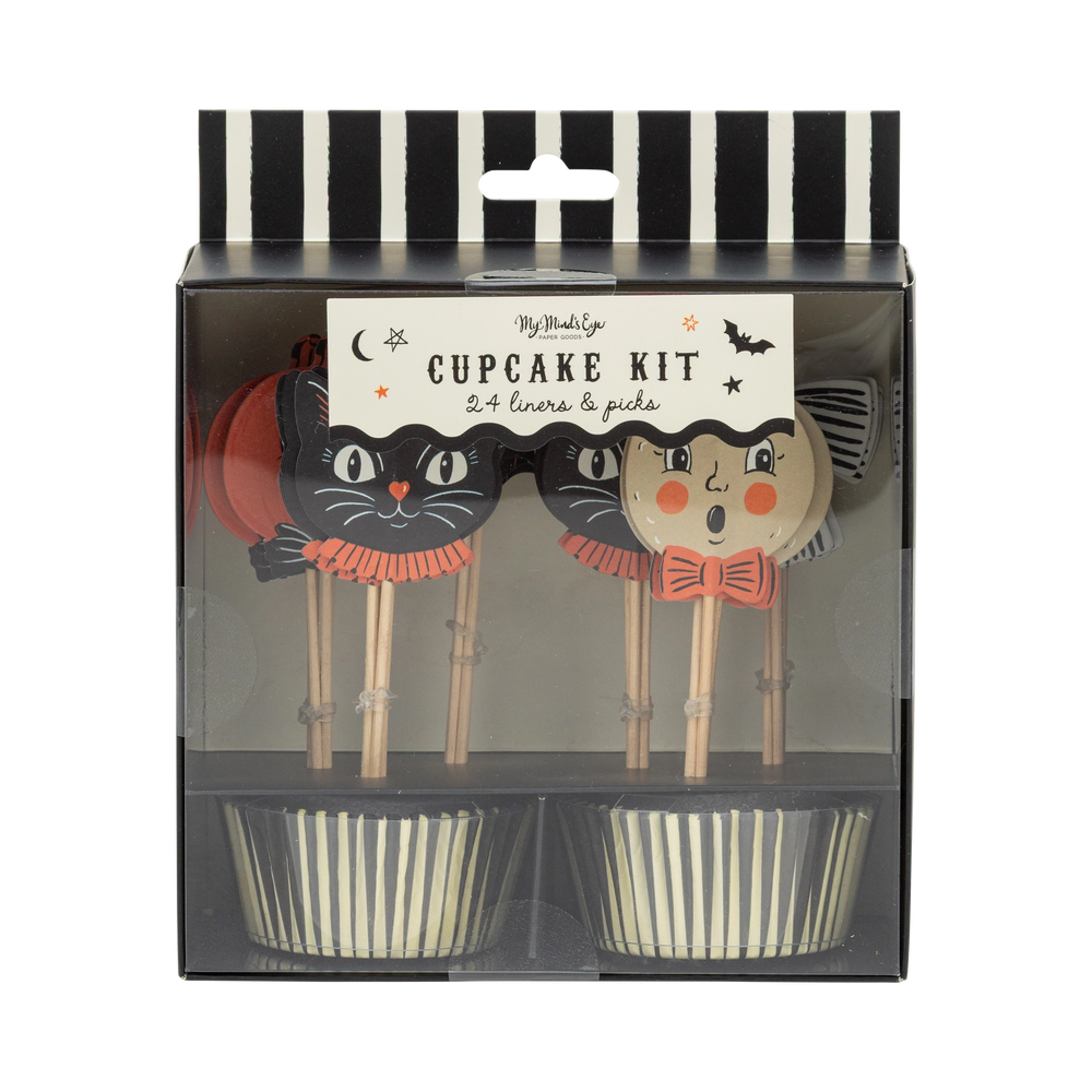 Packaged 24 pieces cupcake kit in clear cello box.