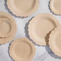 Eco-friendly fancy bamboo disposable plates, available in three sizes, seven, nine and eleven inches.