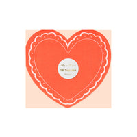 Packaged napkins set of sixteen, red and pink paper party napkins in the shape of a heart