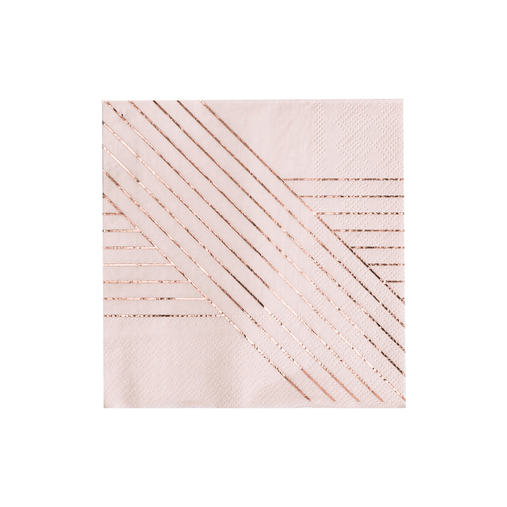 Harlow and Grey cocktail napkins in pale pink with rose gold foil linear details.