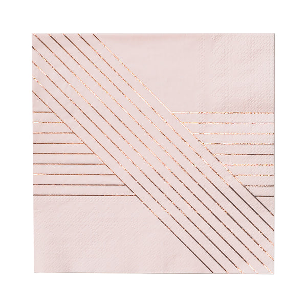 paper napkins in pale pink with rose gold linear pattern by premium party supply brand Harlow & Grey 
