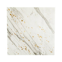 white marble print napkins will add a luxe look to your tabletop or buffet station. white with shades of grey veining and enhanced with specs of shiny gold foil deatils.