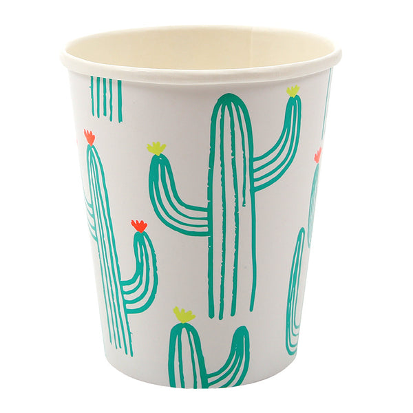 cactus print paper party cups, green, white, yellow, coral