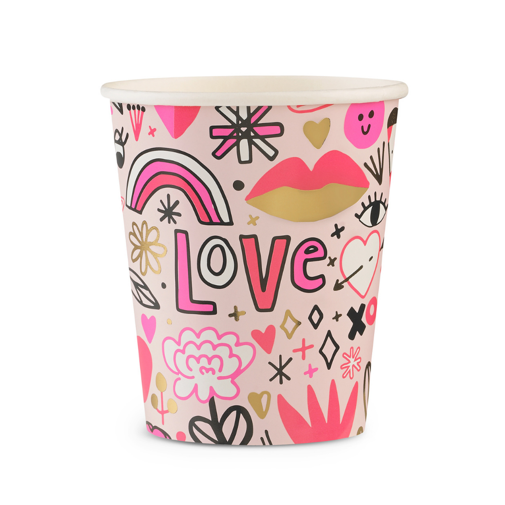 love note icons beautifully illustrated by Jordan Sondler. Assorted shades of pink with gold foil details. Suitable for hot and cold beverages and not for use in microwave. 