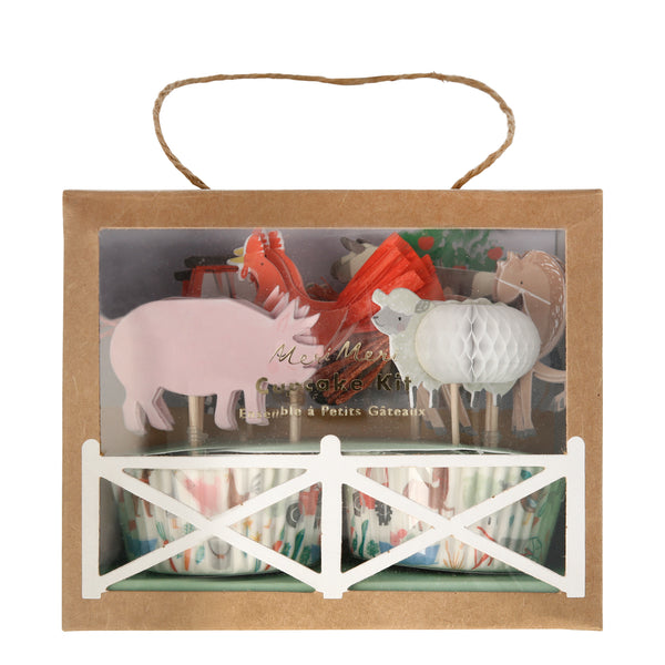 farmyard animal cupcake kit includes 24 cases and toppers including tractors, cow, sheep , pig , rooster and horse