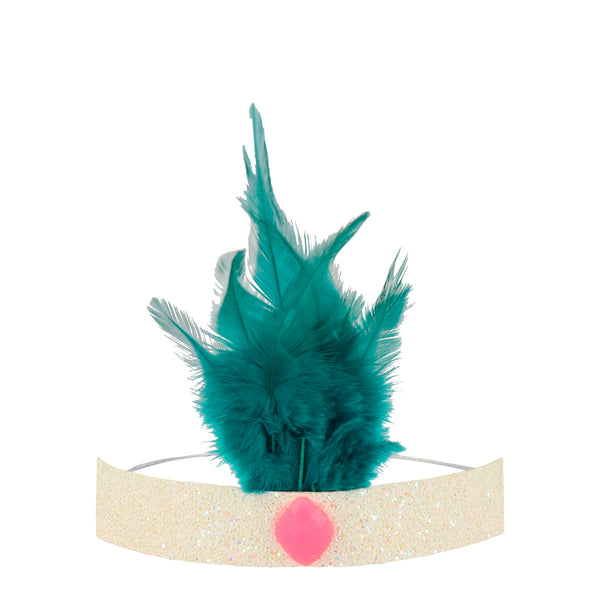 green feather headband perfect for a circus themed party