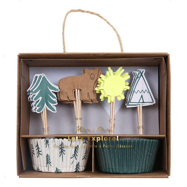 Cupcake kit - pine trees and bears for summer or winter party treats by Meri Meri at Pop Up Party Store
