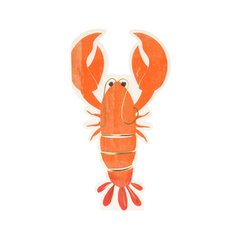 White napkins die-cut into a shape of a lobster, printed in bright red and enhanced with gold foil fine line details. Packaged in a pack of 16 napkins and made from eco friendly paper.