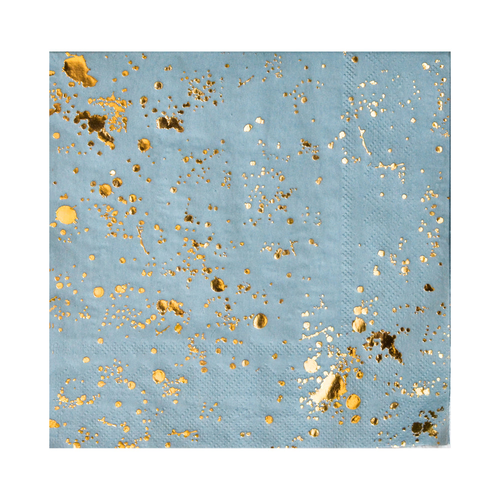 these paper napkins in a beautiful ocean blue color and generous splashes of bright gold foil will enhance your tabletop decor, perfect for luncheons or dinner parties alike. Also available in appetizer and beverage sized napkins