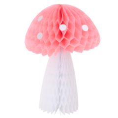 honeycomb toadstool mushroom, pink cap and white stem and polkadots on cap, large size