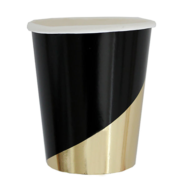 black with abstract gold foil details premium paper nine ounce cups , nior collection by Harlow and Grey