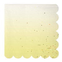 Ombre napkins in large size in a set of four colors, yellow,green,blue and pink with gold foil details