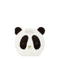 pack of sixteen napkins die cut into the shape of a black and white panda bear