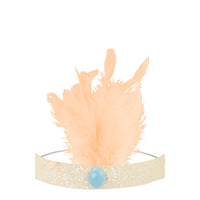 peach feather party headband with jewel perfect for a circus themed party