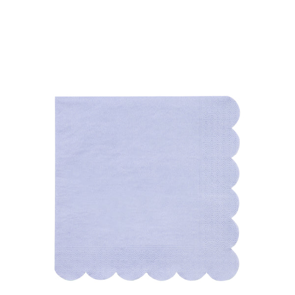 Sustainable paper party napkins in periwinkle blue in a pack of 20 large napkins. one hundred percent sustainable 
