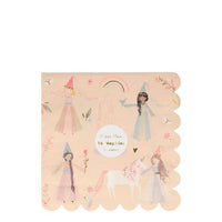 pack of sixteen princess napkins, peach with beautifully illustrated princess pattern