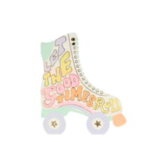 napkins die-cut into the shape of a vintage roller skate with a stopper and lace-up. The words 