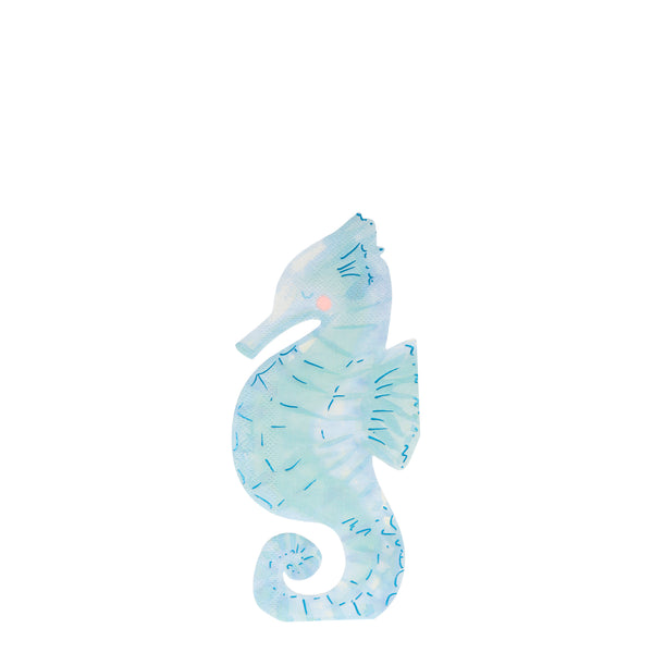 Aqua seahorse shaped napkins in aqua with blue foil highlights