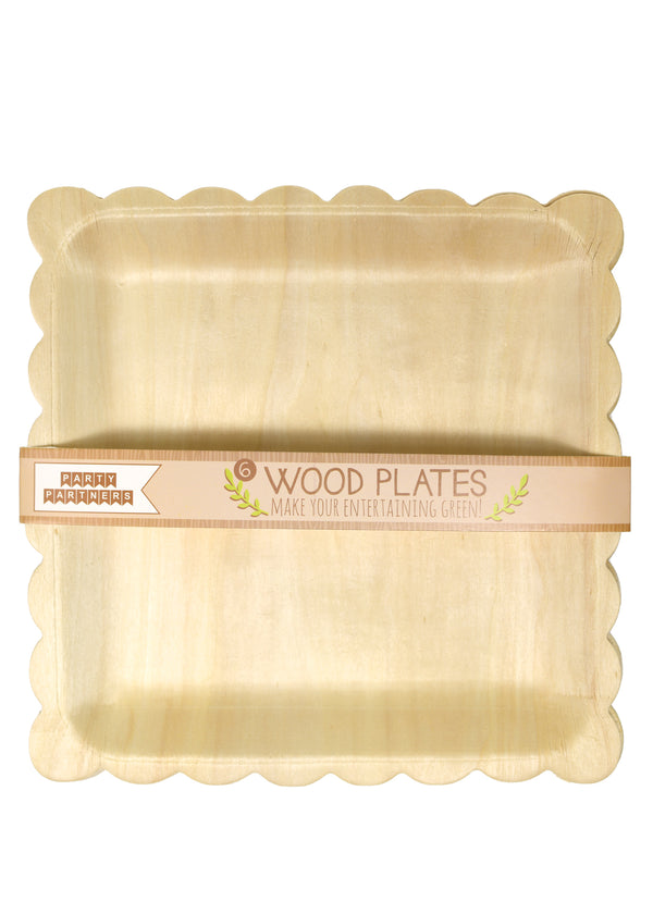 birchwood square plates with a scalloped boarder in a set of 6 plates. Lightweight and perfect for kid's parties and are one hundred percent biodegradable and sustainable.