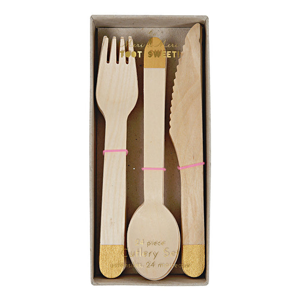 Wooden Cutlery Set - Gold