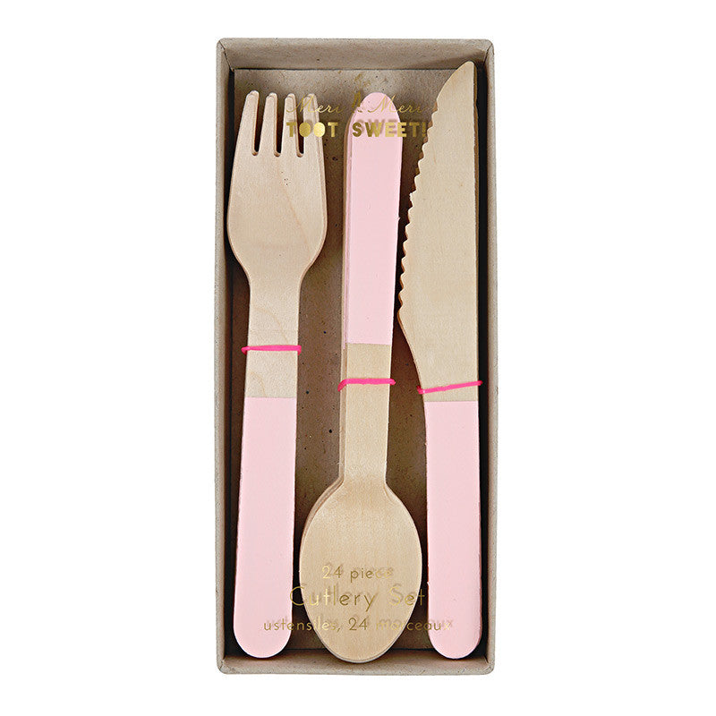 Wooden Cutlery Set - Soft Pink